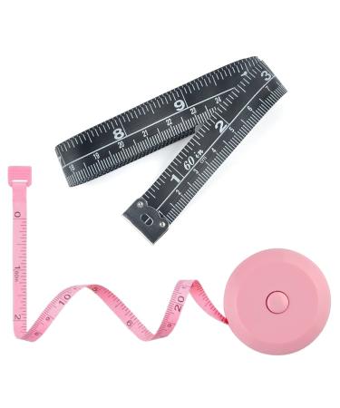 60Inch/150CM Tape Measure Set, Include Black Soft Dual Sided Ruler & Pink Retractable Double Scale Body Measuring Tape, for Body Weight Loss Fabric Sewing Tailor Cloth Knitting Home Craft Measurements