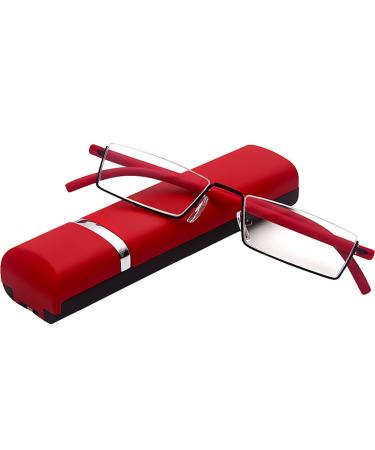 KoKoBin reading glasses with ultra-light TR90 frame reading aid half glasses made of metal frame with half frame visual aid with glasses case for women and men (red +1.5 red +1.5 diopters (pack of 1)