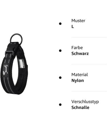 PETTOM Adjustable Nylon Dog Collar - Breathable Reflective Collar for Large Dogs (Black) - Buy Online on GoSupps.com