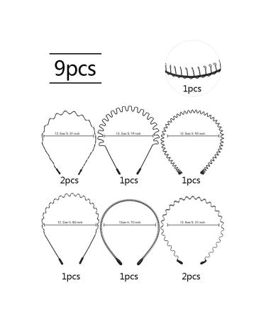 9-Piece Black Metal Hair Ties Set | Unisex Accessories for Men Women Boys & Girls | Flexible Comb & Wave Head Hangers - Buy Online on GoSupps.com