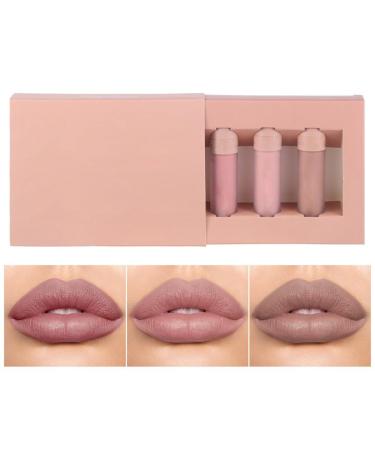 Kilshye Liquid Lipstick Set 3Pcs Nude Lipgloss Sets Matte Lipsticks Velvet Lip Glaze High Pigment Lips Makeup for Women and Girls Pack of 1