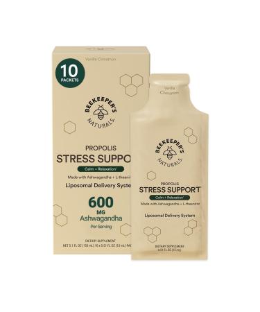 Ashwagandha Liposomal Stress Support by Beekeeper's Naturals 600mg with Propolis L-Theanine Anti-Stress Support for Calm & Relaxation 10ct 10 Count (Pack of 1)