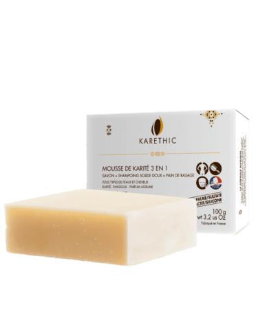 Mousse de karit 3 en 1 - Savon-shampoing solide doux - Karethic