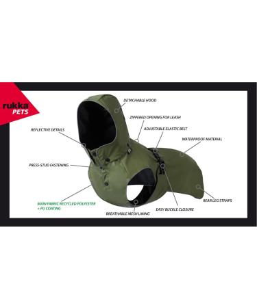 Rukka Pets STREAMY ECO Raincoat for Dogs - Dark Olive Green - Size 40 | Stylish & Sustainable Pet Gear | International Shipping Available - Buy Online on GoSupps.com