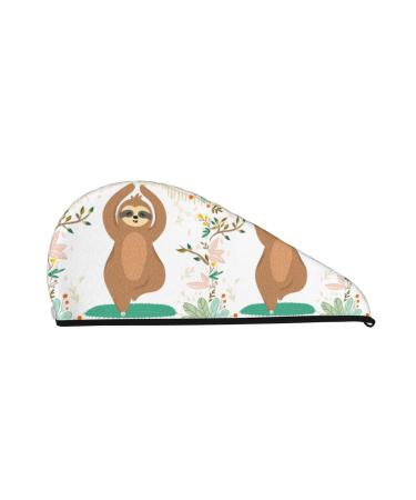 Cute Sloth in Yoga Pose Tree Microfiber Hair Towel Soft Super Absorbent Hair Towel Wrap for Women Coral Velvet Quick Dry Hair Cap for Long Curly and Thick Hair