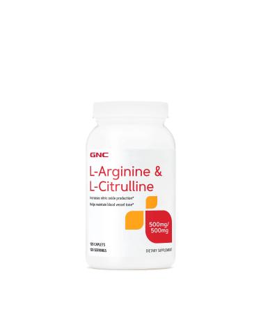 GNC L-Arginine & L-Citrulline 500mg/500mg, 120 Caplets, Increases Nitric Oxide Production