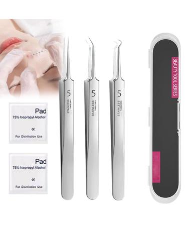 Usiveinborn Blackhead Remover Usiveinborn Tweezers Usiveinborn Blackhead Extractor Usiveinborn Professional Stainless Steel Facial Blackhead Remover Tweezers for Blemish Whitehead Popping (3pcs)