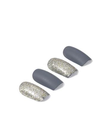 Vatocu Square Matt Artificial Nails - Gray Glitter Short French Stick-On Nails for Women & Girls - 24 Pieces - Buy Online on GoSupps.com