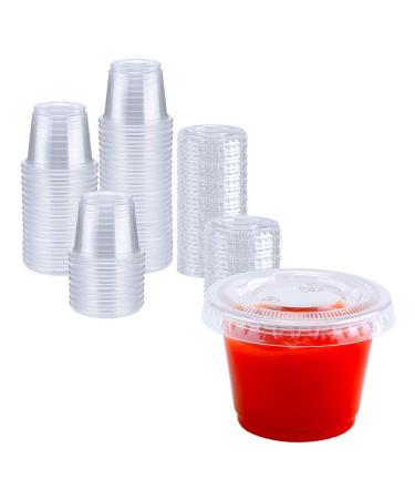 TashiBox 200 Sets of 1oz Disposable Plastic Jello Shot Cups with Lids, Souffle Portion Container, 1 ouncec Clear
