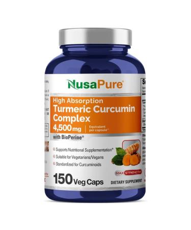 NusaPure Turmeric Curcumin Complex 4 500mg per caps 150 caps Non-GMO Gluten-Free Vegan Bioperine