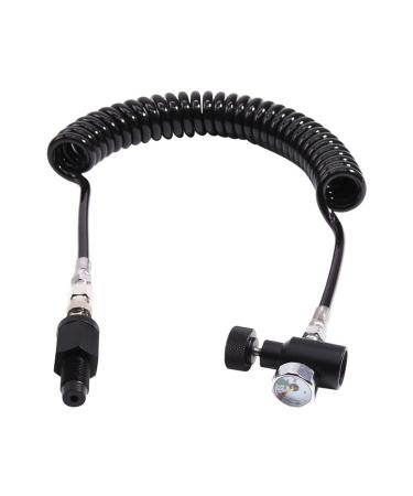 ZCTCL Paintball Air Coil Remote Hose Line,W/QD Heavy Duty 3000PSI Gauge,High Pressure Air Black