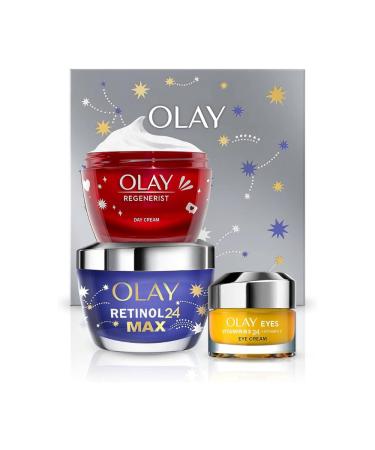 Olay Gift Set with Regenerist Day Cream, Retinol24 Max Night Cream and Vitamin C + Niacinamide 24 Eye Cream for Smooth and Radiant Skin, Gift Set