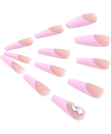 Coffin False Nails Long Fake Nails Pink Crystal Ballerina Acrylic Press on Nails Full Cover Stick on Nails 24pcs for Women and Girls 1 count (Pack of 1) Pink - Buy Online on GoSupps.com