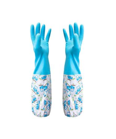 TRIXES Long Rubber Pond and Drain Gloves Household & Garden Chores Gardening Weeding Washing Cleaning & Dishwashing Extra Protection Sleeves - Heavy Duty Waterproof and Lined for Warmth Blue