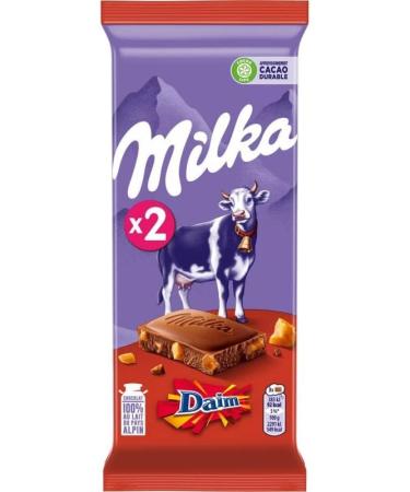  G n rique MILKA - Daim Chocolate Bar - 2 x 100g - The smoothness of Alpine milk combined with the crunch of caramel for a delicious treat. - Pack of 4 - Buy Online on GoSupps.com