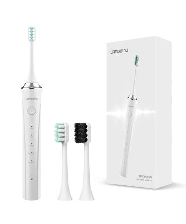 LANDWIND Sonic Electric Toothbrush  Rechargeable Travel Electric Toothbrush Lasts 2 Months  2 Brush Heads and 5 Cleaning Modes  2-Min Timer and IPX7 Waterproof Electric Toothbrush for Adults White