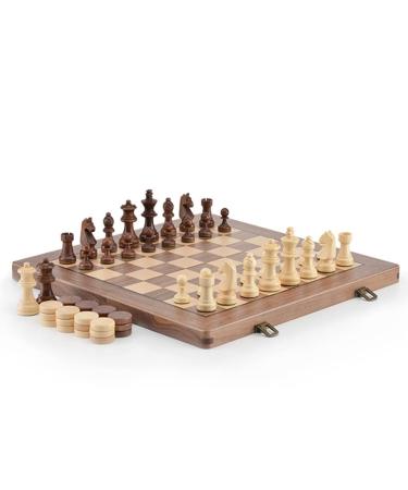 Chess Set Walnut and Checkers Set with Folding Wooden Gift Travel Chess Decor Chess Pieces (Size : 15inch) (15inch)
