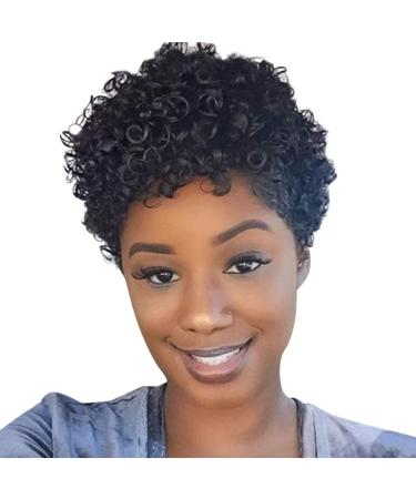 Wall black success women short afro curly hair peruecke women african bob explosive wig party wigs curly short wavy hair (black) (black) (black)