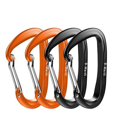 B-Mardi Lightweight Heavy Duty Locking Carabiner Clips-12kN (2697 lbs) caribiniers for Hammocks,Keychain & Utility Wiregate Black+Orange-4pcs