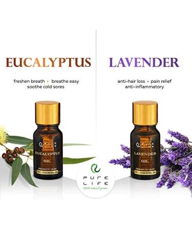 Pure Life Top 6 Essential Oils Set - 100% Organic Aromatherapy Kit for Diffuser & Humidifier - Lavender, Peppermint, Eucalyptus, Orange, Vanilla, Jasmine - Buy Online on GoSupps.com