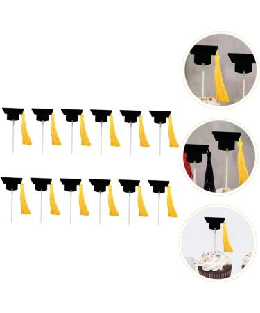 TOPPERFUN 12pcs Graduation Season Card Graduation Hat Graduation Caps Cupcake Topper Graduation Cocktail Picks Graduation Appetizer Picks Phd Toothpick Student Doctor's Hat Non-woven Fabric Yellow 10X3.8X3.8CM - Buy Online on GoSupps.com