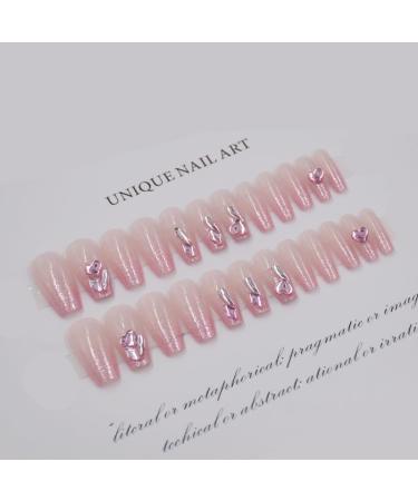 24Pcs/Set Press On Nails Bright Nude Pink Diamond Length False Nails Acrylic Fake Nails Full Cover Nails Tips Artificial Finger Manicure Press on nails for Women and Girls - Buy Online on GoSupps.com