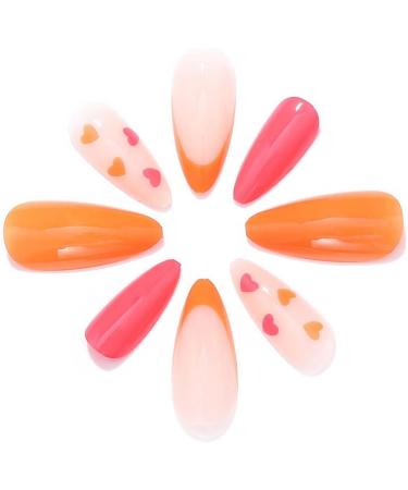 French False Nails Pink Heart Press on Nails Ballerina Acrylic Stick on Nails Almond Fake Nails 24pcs for Women and Girls (Color : Pink Size : B) - Buy Online on GoSupps.com