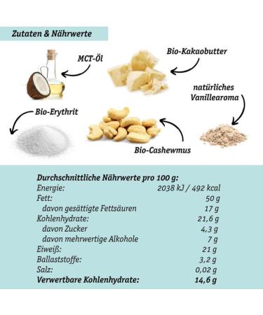 Organic Workout Bio-Cashew with Vanilla Aroma | Vegan | Low-Carb | Sugar-Free | 190g White Chocolate Cashew Treat - Buy Online on GoSupps.com