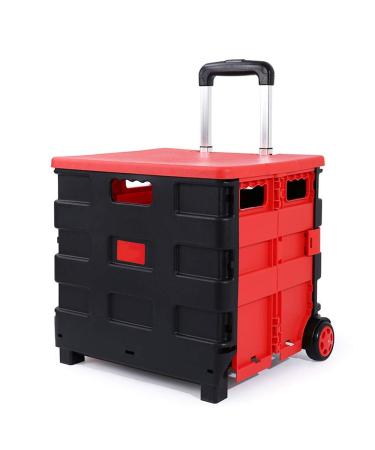 Cart Two-Wheeled Collapsible Handcart with Blue Lid Rolling Utility Cart with Seat Heavy Duty Lightweight