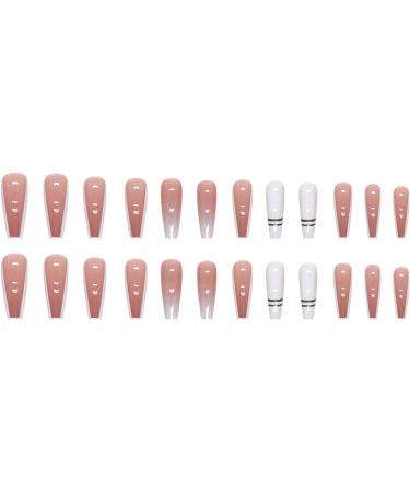 Justotry 24 Pcs Marble Fake Nails - Long Milky White French Press on Nails | Medium Ballerina Stick on Nails for Women | Acrylic Coffin False Nails with Glue - Nail Art - Buy Online on GoSupps.com