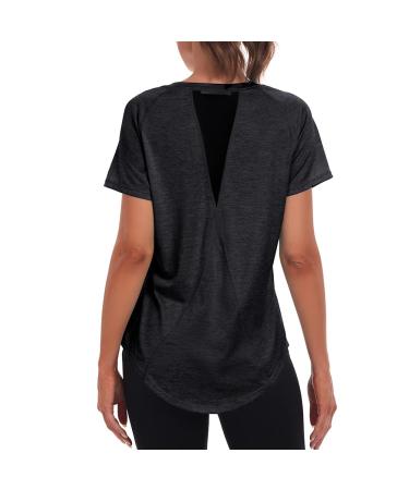 Jlowesun Sportshirt women short arm light breathable functional back mesh sport tops women round -necked long sport top women suitable for fitness running yoga m black