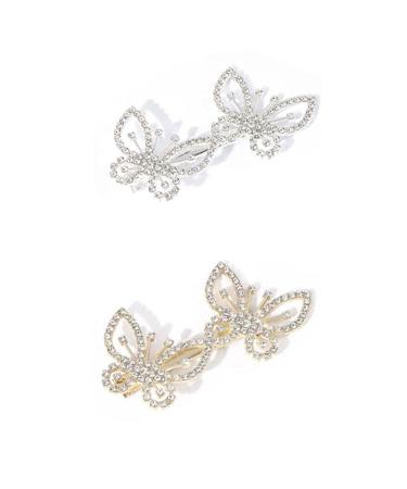 Butterfly Hair Clips Hair Pin Hair Accessories for Women Gold and Silver Hair Clips Vintage Hair Clips Rhinestone Hair Accessories (Double Butterfly)
