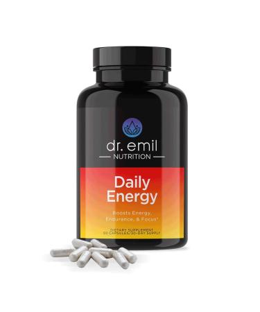 DR. EMIL NUTRITION Daily Energy Supplement - Sugar Free Energy Pills with 160mg Caffeine Per Serving - Energy Booster & Focus Supplement with Guarana Extract L-Taurine & L-Theanine 60 Count (Pack of 1)