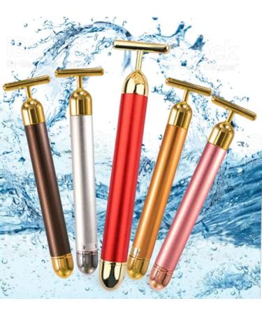 24K Gold Electric Facial Massage Roller - Anti Aging Vibrating Beauty Bar for Tightening & Firming - Silver Skin Care Tool - Buy Online on GoSupps.com