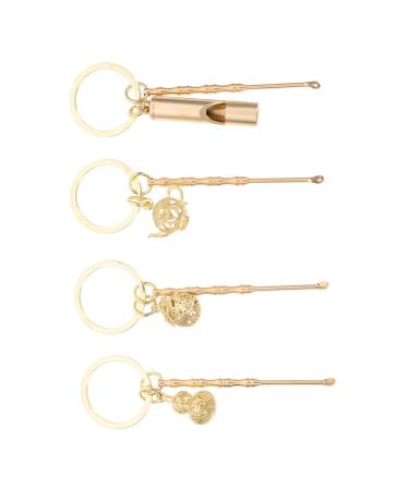 Healeved 4Pcs Metal Ear Spoons Brass Ear Spoon Earwax Removal Spoons Vintage Ear Wax Remover Earpick Cleanning Tool Keychain Gift for Men Women