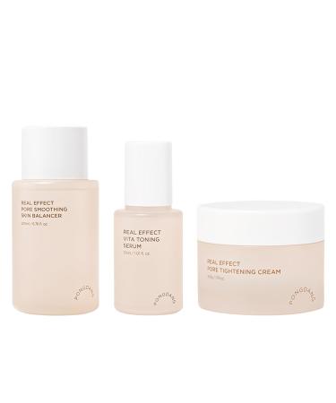 PONGDANG Real Effect Clear Trio for Pore : Smoothing Skin Balancer & Vita Toning Serum & Pore Tightening Cream Minimizer Firming Brightening Hydrating | Korean Skincare
