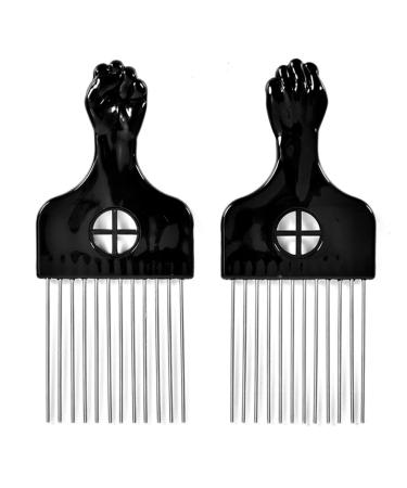 2 Pack Metal Hair Pick for Afro Hair, Hair Pick Afro Comb for Curly Hair, Afro Picks for Women/Men Hair Styling Hairdressing Tool (Black) 2 Pack Metal Hair Comb