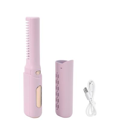 Rechargeable Mini Hair Straightener 2 in 1 Comb Straightening Brush for All Hair Types Portable Threadless Design (Purple)