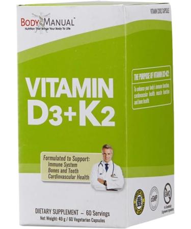 BodyManual Vitamin D3 (5,000 IU) + K2 (MK-7 160 mcg) | Immune & Cardiovascular Support | Brain Health | Bones & Teeth | 60 Easy Swallow Capsules - Buy Online on GoSupps.com