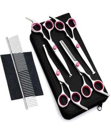 Newan dog cup set professional scissors made of stainless steel with a round security tip fur scissors including effilration scissors curved especially scissors felly adhesive for dogs cats violet - Buy Online on GoSupps.com