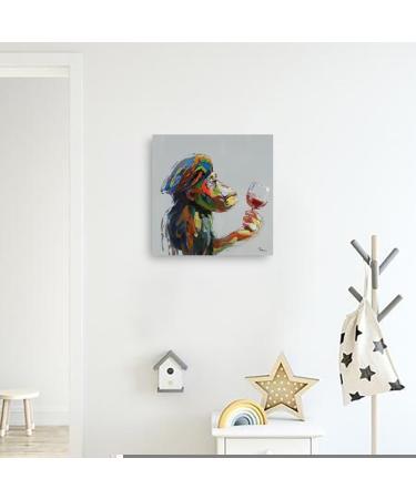 Yidepot Monkey Wine Wall Art Canvas - 50x50CM - Framed Monkey Painting for Living Room & Office Decor - Ready to Hang - Buy Online on GoSupps.com