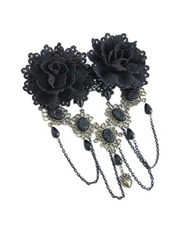 XLKJ Retro Gothic Rose Hair Clips | Rhinestone Hairpins & Lace Tassels Headdress for Women & Girls - International Shipping - Buy Online on GoSupps.com