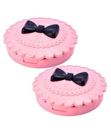 2Pcs Pink Plastic Bow Eyelash Cases - Round Lash Storage Boxes with Makeup Mirror | Travel Organizer for 3D False Eyelashes - Perfect Gift for Women & Girls - Buy Online on GoSupps.com