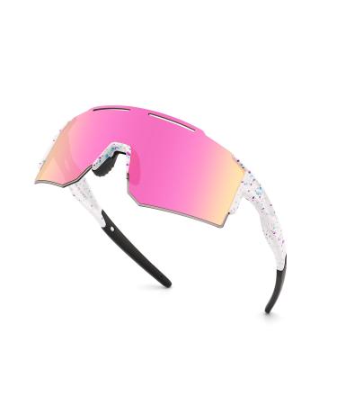 Ouliqi bicycle glasses polarized sunglasses sports glasses men women uv400 sports glasses fast glasses with 1 or 3 changing glasses for outdoor sports fishing cycling run pink-1 lens - Buy Online on GoSupps.com