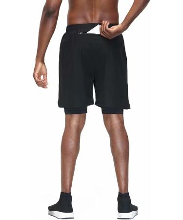 Hmiya Men's 2-in-1 Quick-Drying Fitness Shorts | XL Black Jogging Pants with Compression & Zipper Pockets - Perfect for Sports & Running - Buy Online on GoSupps.com