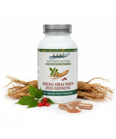 Mother Nature Sheng Shai Shen Red Ginseng (Panax Korean Ginseng) Herbal Supplement - 400mg - 120 Vegan Pullulan Capsules - Made in USA
