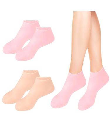 INBOLM 2pairs Silicone Moisturizing Socks Women Foot Spa Pedicure Silicone Socks Pink and Skin Color Silicone Socks for Cracked Feet Elastic Non Slip Multi Purpose