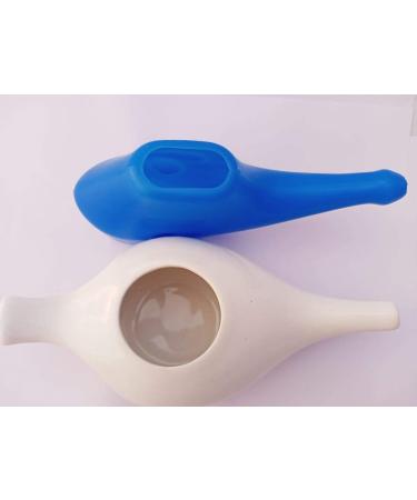 Qimacplus Leak Proof Neti Pot Hold 230 Ml Ceramic and 150 Ml Plastic Water Comfortable Grip | Dishwasher Safe Friendly Natural Treatment for Sinus and Congestion White and Blue - Buy Online on GoSupps.com