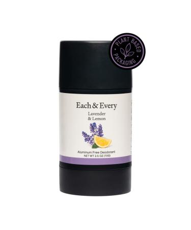 Each & Every Natural Aluminum-Free Deodorant for Sensitive Skin with Essential Oils, Plant-Based Packaging, Lavender & Lemon, 2.5 Oz.