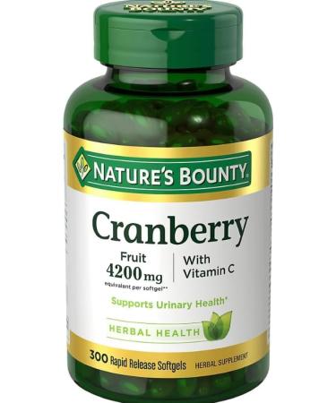 Natures Bounty Cranberry Fruit 4200mg with Vitamin C Herbal Supplement Supports Urinary Health 300 Rapid Release Softgels + Bonus 1 Elbow Support - Buy Online on GoSupps.com